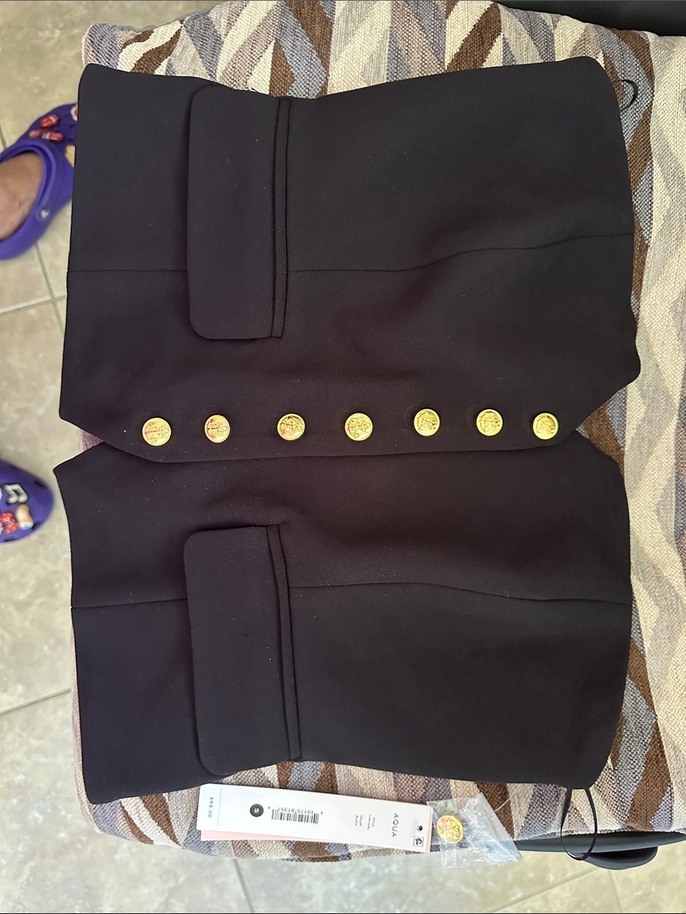 Aqua Black Blazer with Gold Button Accents